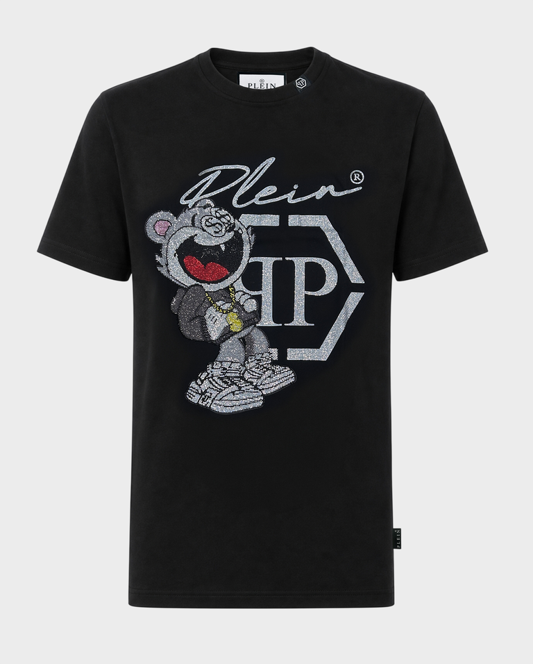 Czarny t-shirt z kryształową grafiką