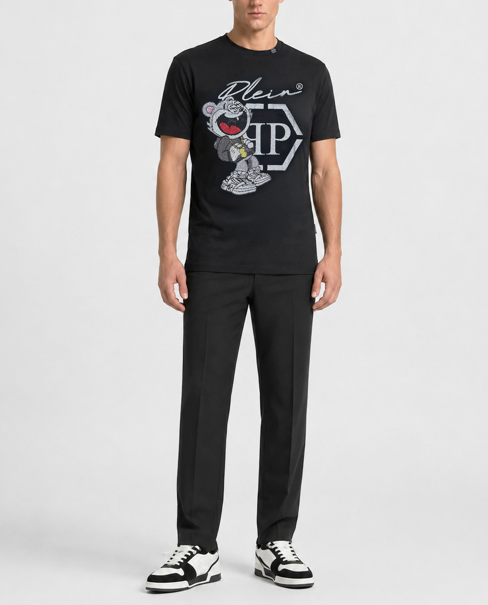 Czarny t-shirt z kryształową grafiką - Image #2