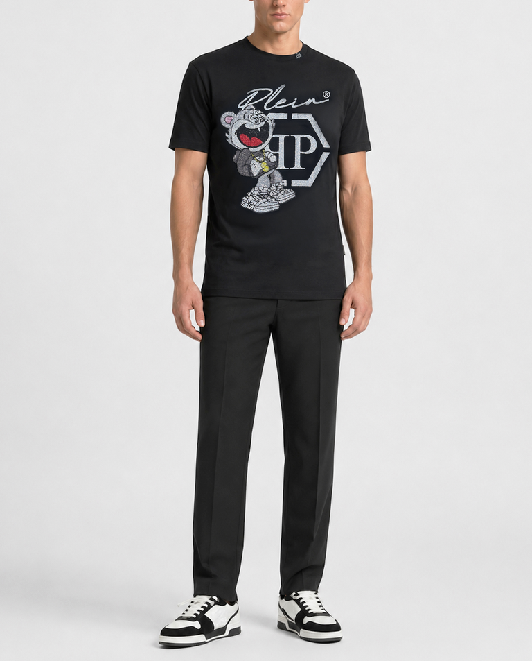 Czarny t-shirt z kryształową grafiką - Image #2