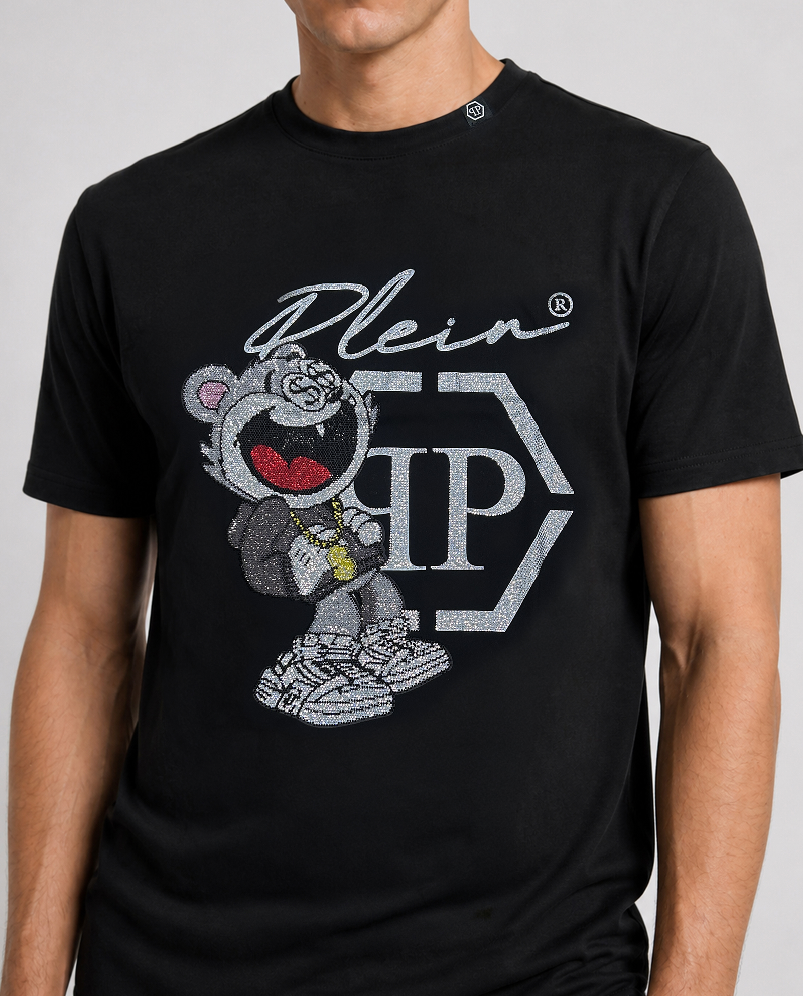 Czarny t-shirt z kryształową grafiką - Image #4
