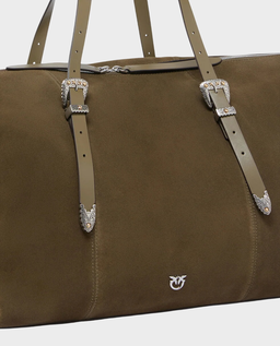 Zamszowa oliwkowa torebka Tote - Image #2