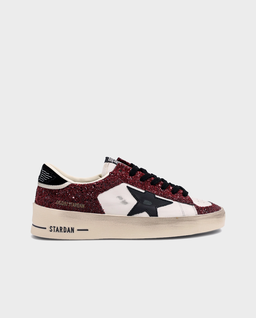 Biało-bordowe sneakersy z brokatem Stardan - Image #0